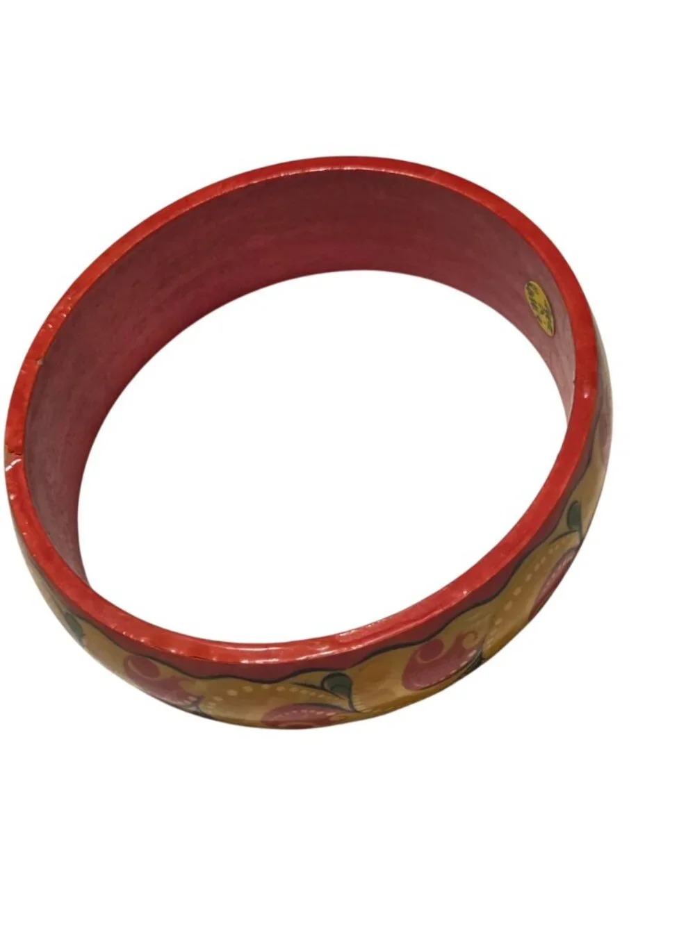 Hand Painted Wooden Bangle Bracelet Yellow Red Green Design Fashion Jewelry